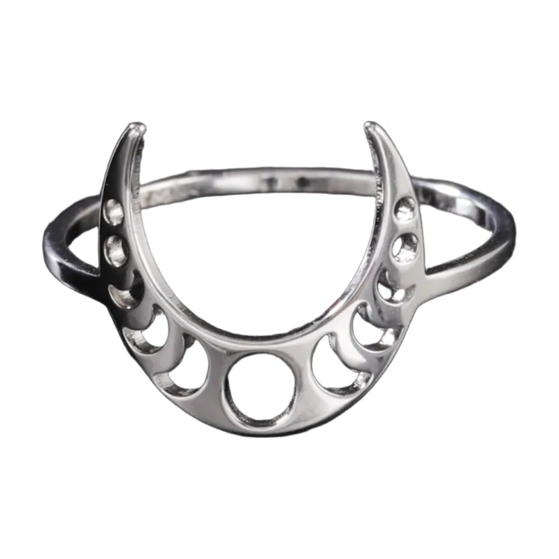 Mondphasen-Ring mit Zirkonia aus Edelstahl