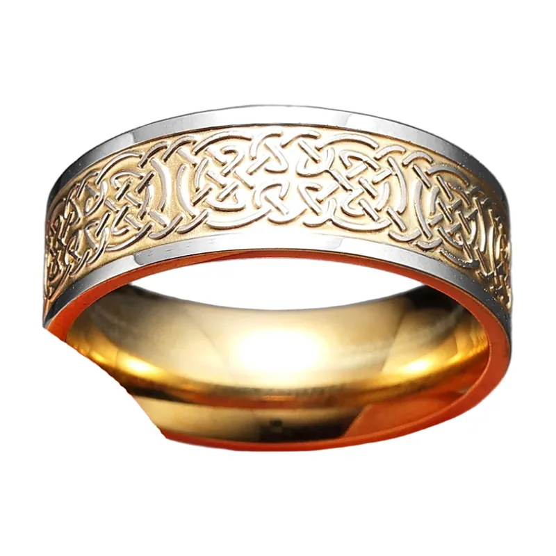 Anillo de Nudo Celta para Hombre, Acero Inoxidable 316L con Interior Dorado