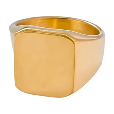 Square Signet Ring in Gold Tone, Stainless Steel