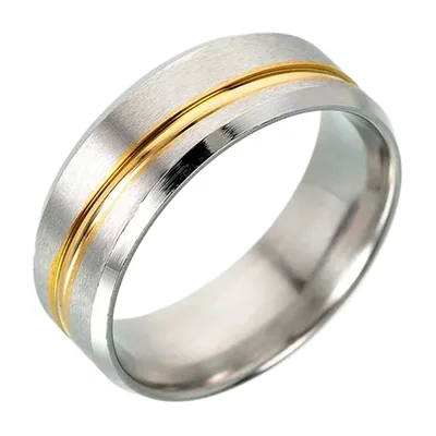 Anillo de Banda Cepillado con Incrustación Dorada, Acero Inoxidable