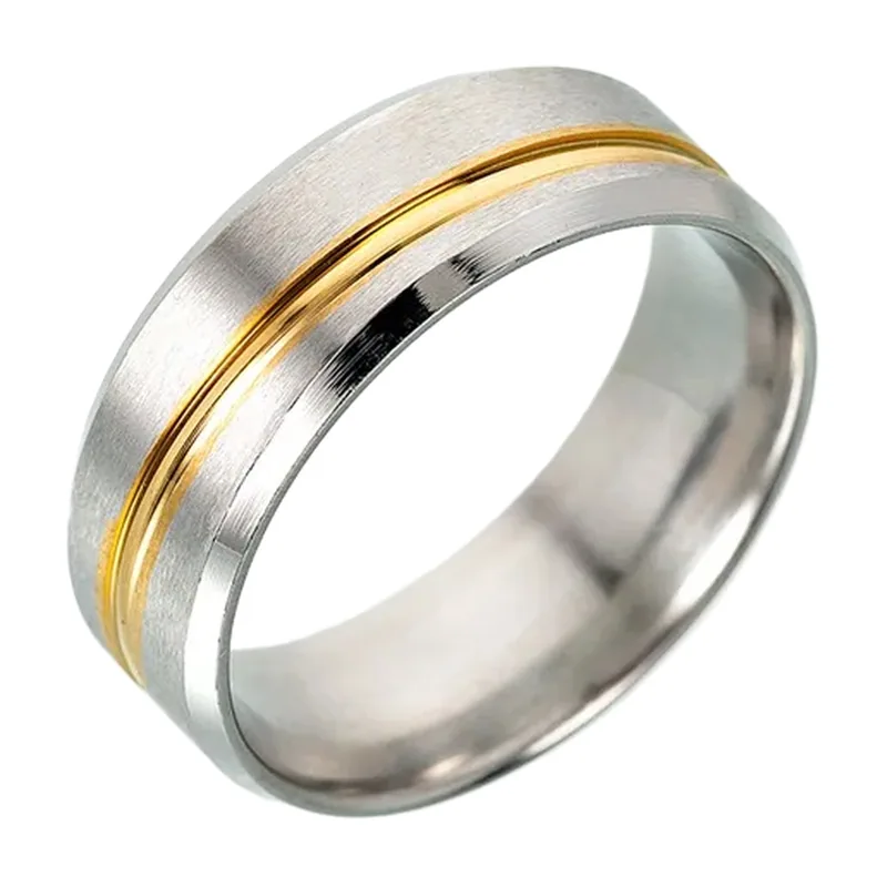 Gebürsteter Herrenring mit Goldfarbenem Inlay, Edelstahl