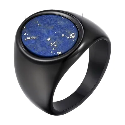 Herren Siegelring mit Lapis Lazuli, Mattschwarz, Edelstahl