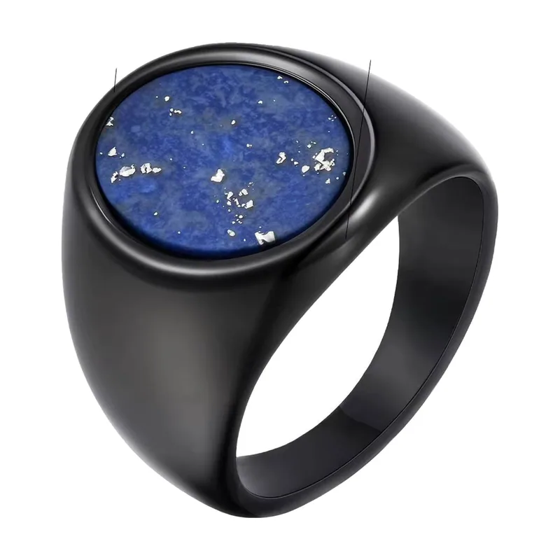 Herren Siegelring mit Lapis Lazuli, Mattschwarz, Edelstahl