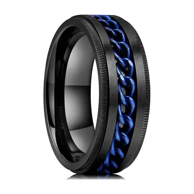Anello a Maglie di Catena con Accenti Blu, Acciaio Inossidabile