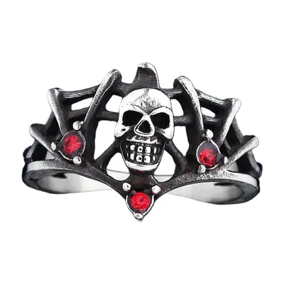 Anillo Gótico de Calavera con Piedras Rojas, Acero Inoxidable