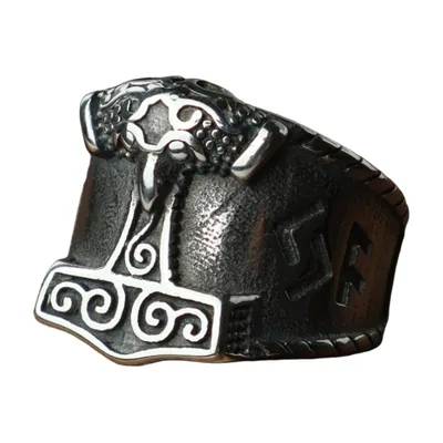 Anello Mjölnir Martello di Thor con Motivi Norreni, Acciaio Inox