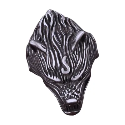 Bague Tête de Loup Nordique avec Runes Vikings, Acier Inoxydable