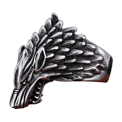 Nordischer Wolfskopf-Ring für Herren, Edelstahl