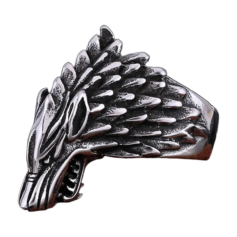 Anello Testa di Lupo Nordico, Acciaio Inossidabile