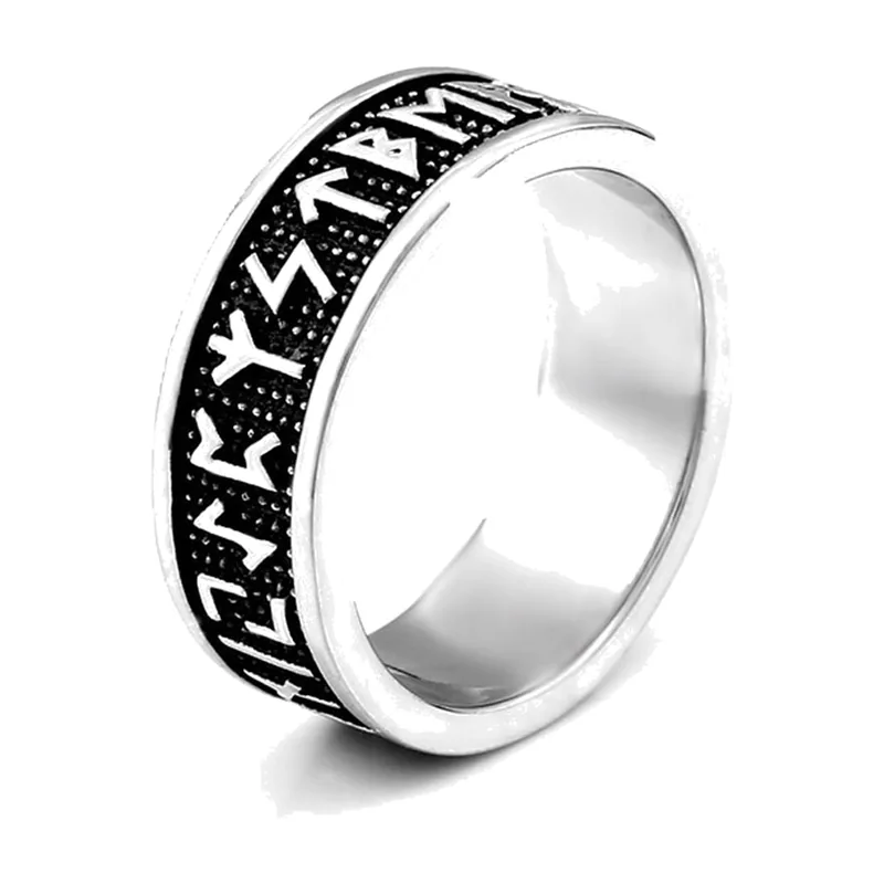 Anillo de Runas de Odín Vikingo, Acero Inoxidable 316L