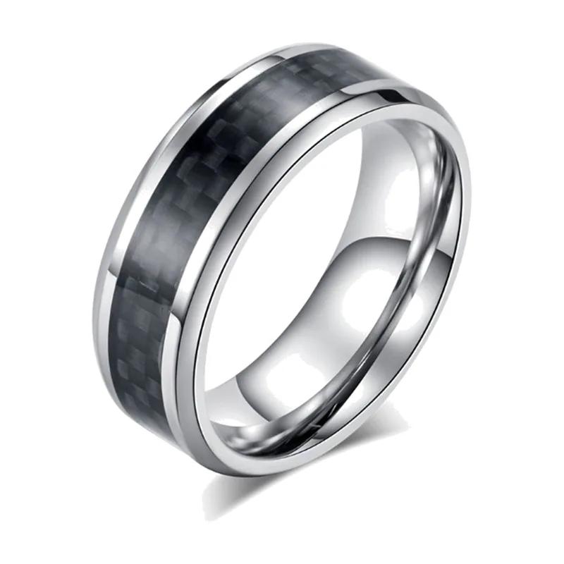 Herrenring mit schwarzem Carbon-Inlay, Edelstahl