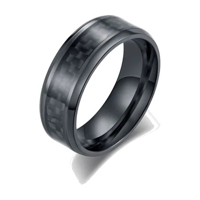 Anillo de banda con inserto de fibra de carbono negra, acero inoxidable