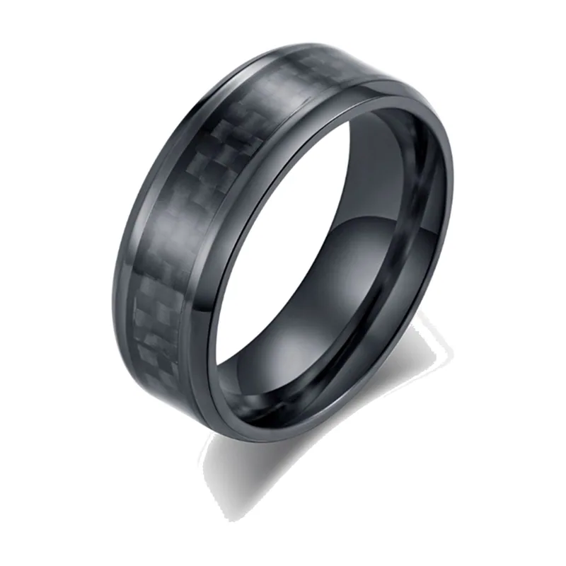 Herrenring mit schwarzer Carbon-Einlage, Edelstahl