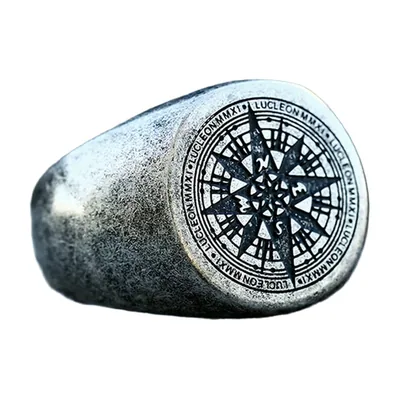 Anello Sigillo Bussola Vegvisir Vichingo, Acciaio Inossidabile