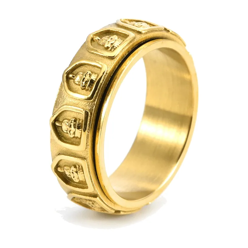 Buddhistischer Arhat Spinner-Ring, Goldfarben, Edelstahl