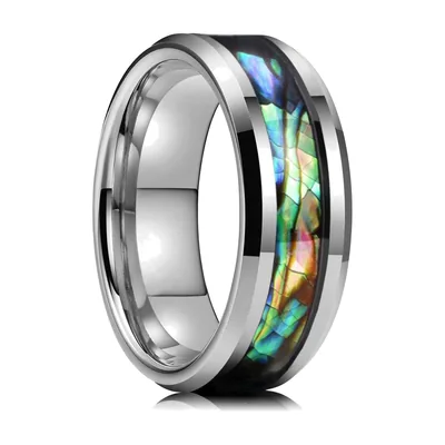 Anello con Intarsio in Abalone, Acciaio Inossidabile