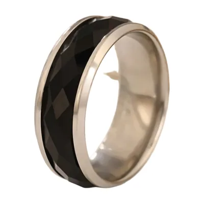 Anello a Fascia con Zirconia Neri, Acciaio Inossidabile
