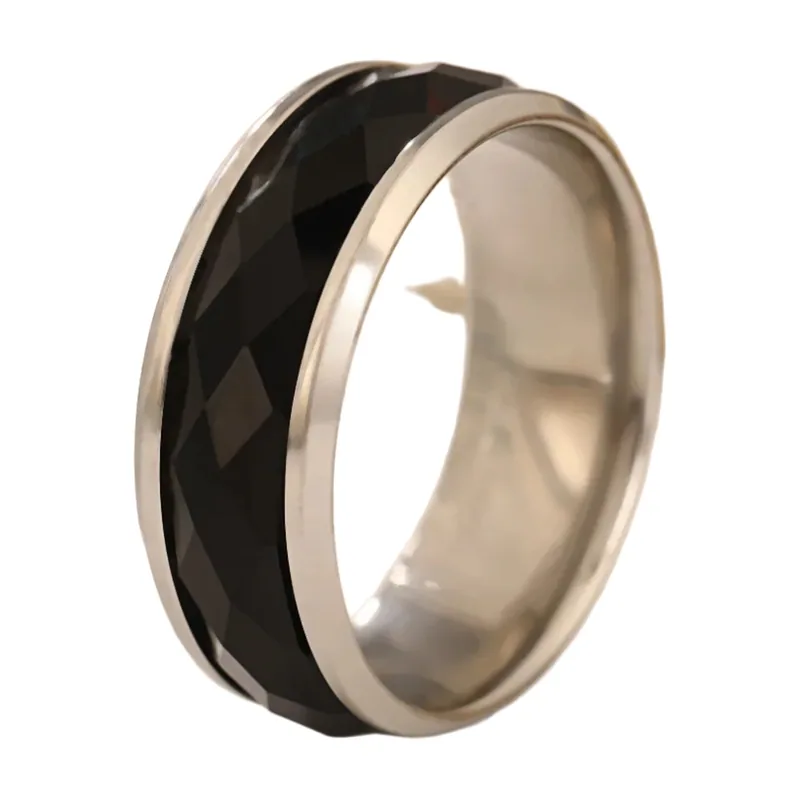 Herren Ring mit schwarzen Zirkonia-Steinen, Edelstahl