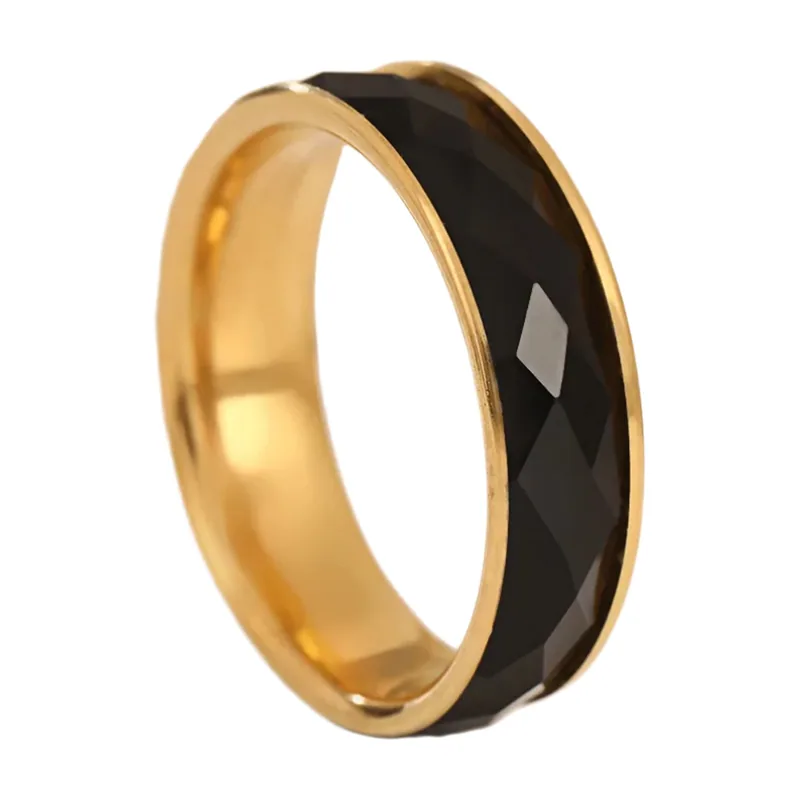 Bague Minimaliste avec Pierre Noire, Acier Inoxydable