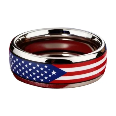 Anillo de Banda con Bandera Estadounidense, Acero Inoxidable 316L