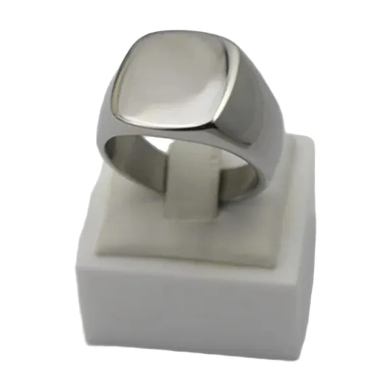 Plain Square Signet Ring, Polished Stainless Steel