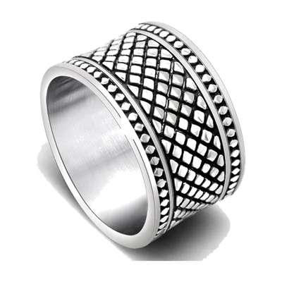 Anello a Fascia con Trama Geometrica, Acciaio Inossidabile 316L
