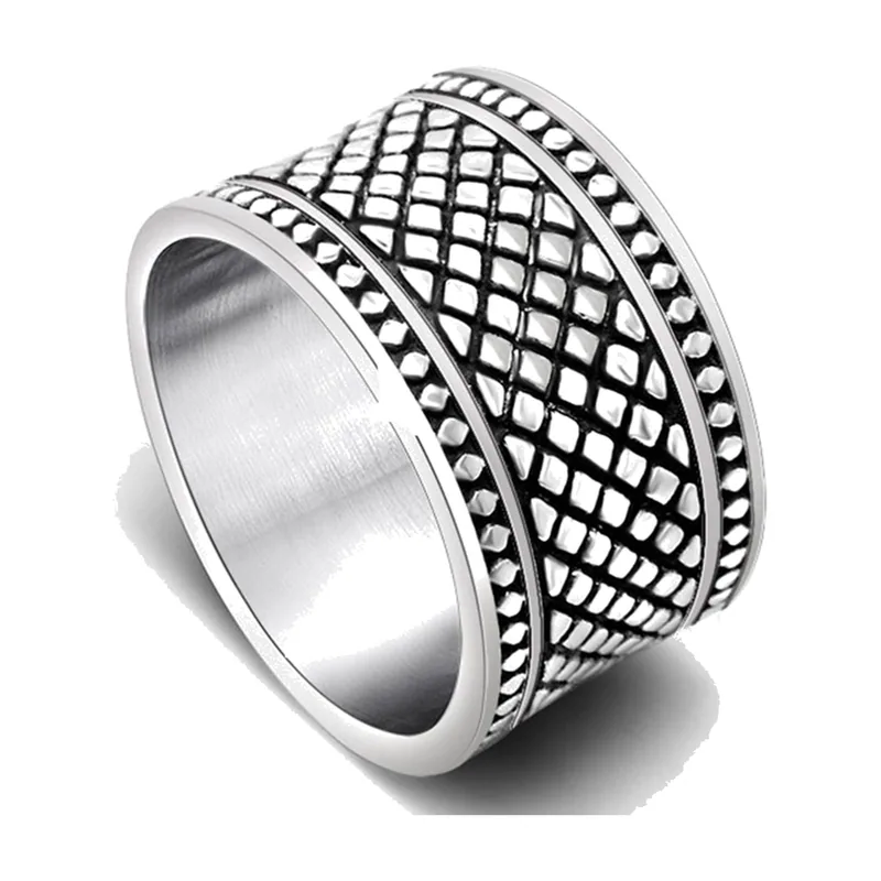 Bague Texturée à Motifs Géométriques, Acier Inoxydable 316L