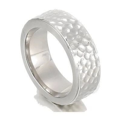 Anello a Fascia con Texture Martellata, Acciaio Inossidabile 316L