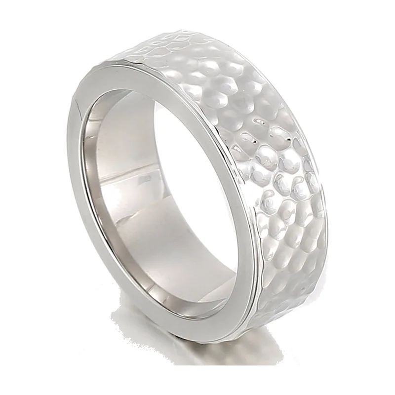 Hammered Texture Band Ring, 316L Stainless Steel
