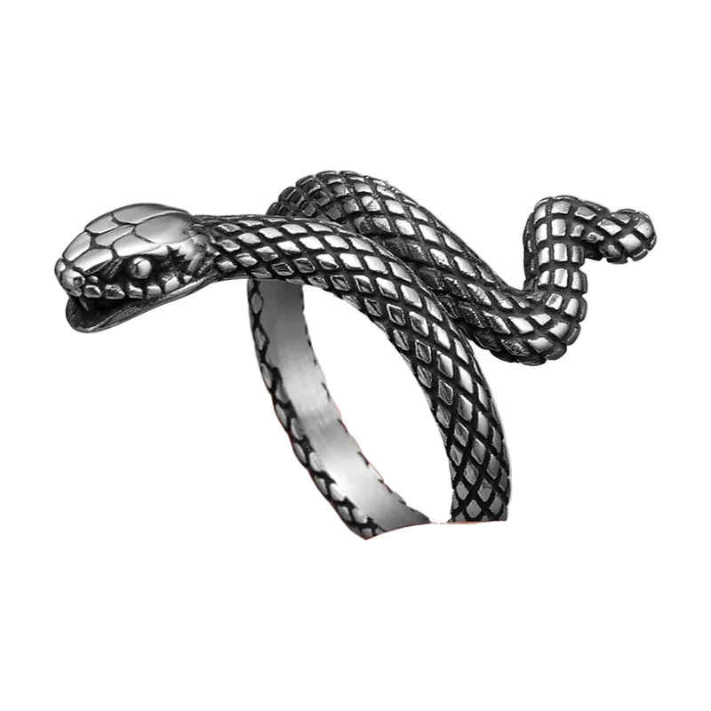 Snake Wrap Ring, Vintage Biker Style, Stainless Steel