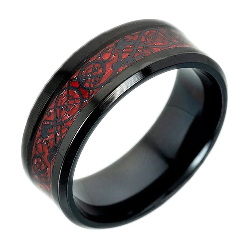 Anillo de Nudo Celta con Detalle Rojo, Acero Inoxidable