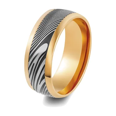 Zebra Stripe Textured Band Ring, Stainless Steel