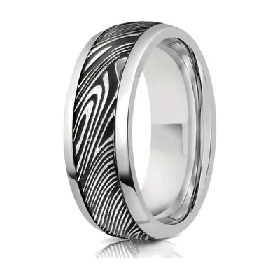 Zebra Stripe Pattern Band Ring, Stainless Steel