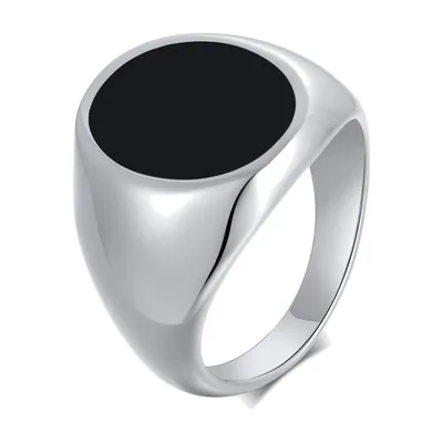 Herren Siegelring Oval mit schwarzem Stein, Edelstahl