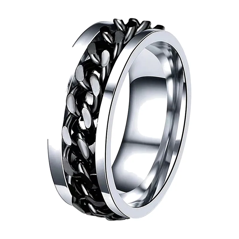 Herren Spinner-Ring mit Ketten-Motiv, Edelstahl