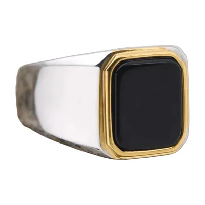 Herren Siegelring mit schwarzem Onyx, Edelstahl