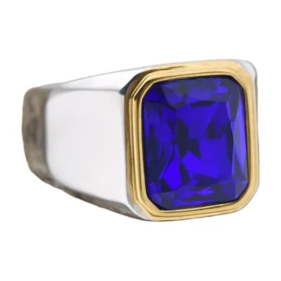 Herren Siegelring mit blauem Onyx-Stein, Edelstahl