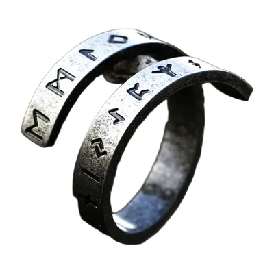 Bague Viking Ouverte avec Runes Nordiques, Acier Inoxydable
