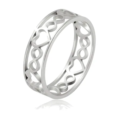 Anillo de Banda Calada con Motivo de Infinito y Corazón, Acero Inoxidable