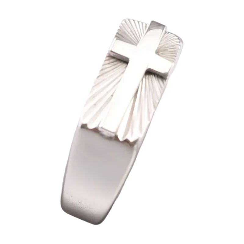 Chevalière avec Croix et Rayons de Soleil, Acier Inoxydable 316L