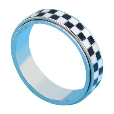 Anillo Spinner de Tablero de Ajedrez, Acero Inoxidable