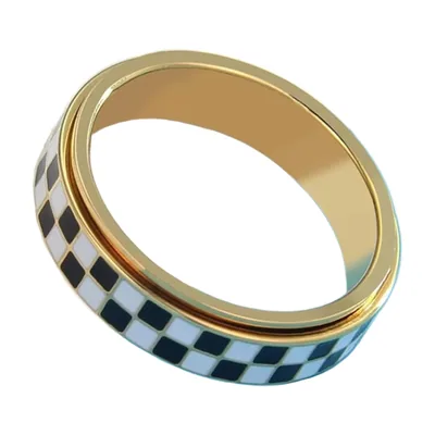 Anillo Spinner con patrón de cuadros blanco y negro, acero inoxidable