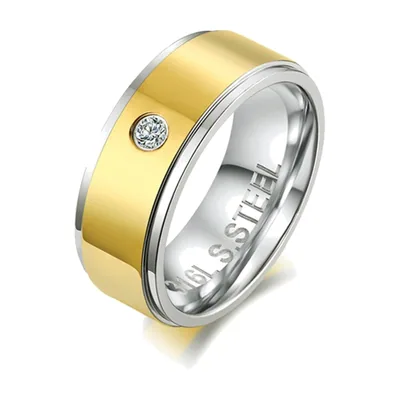Anillo Bicolor con Circonita, Acero Inoxidable