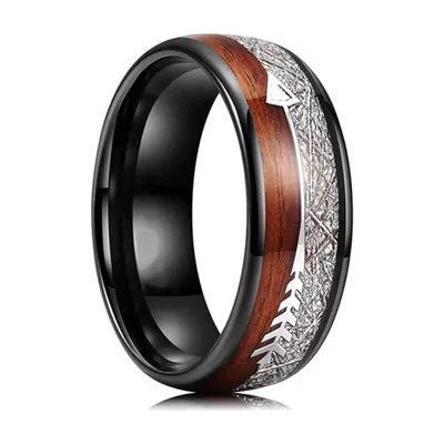 Anillo de 8mm con incrustación de nácar y motivo grabado, acero inoxidable