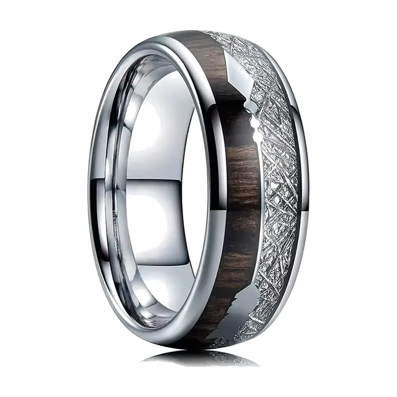 8mm Band Ring with Abalone Shell Inlay, Stainless Steel
