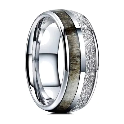 Anillo de banda con incrustación de nácar de abalona, Acero Inoxidable