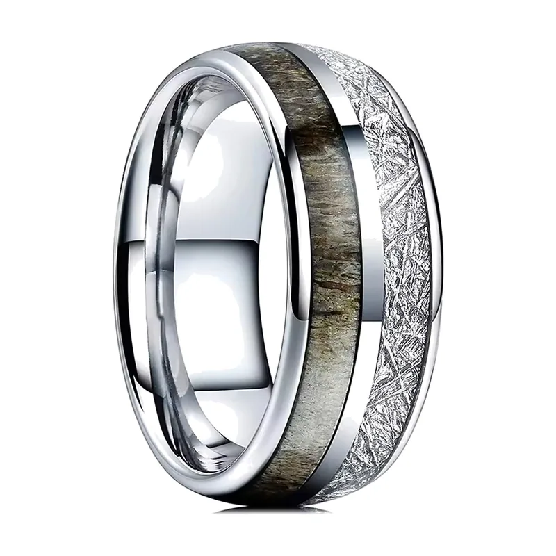 8mm Band Ring with Abalone Shell Inlay, Stainless Steel
