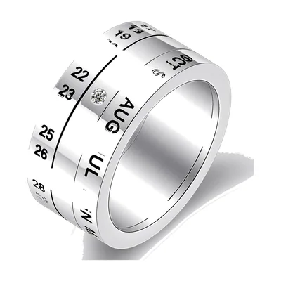Anillo Spinner de Calendario Giratorio con Zirconia, Acero Inoxidable
