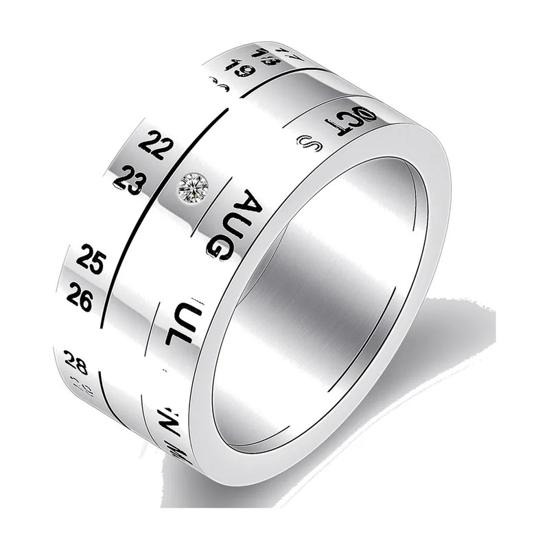 Rotierender Kalender-Spinnerring mit Zirkonia, Edelstahl