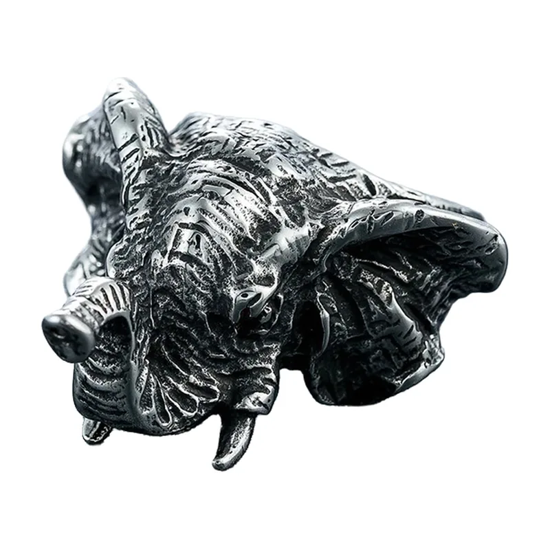 Elephant Head Statement Ring, 316L Stainless Steel